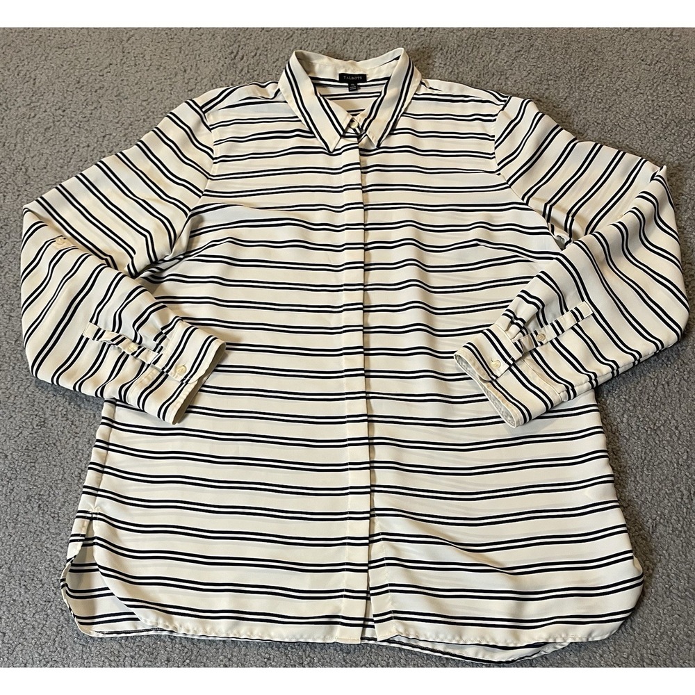 90s Talbots Striped Tunic Button Blouse XL White Black Long Sleeve Career Party - Picture 4 of 12